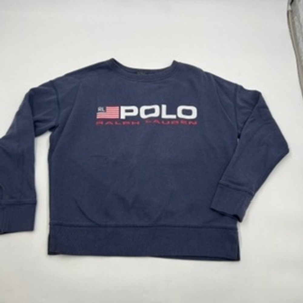 Polo Ralph Lauren Womens Navy Blue Graphic Logo‎ Crewneck Sweatshirt Size XS
